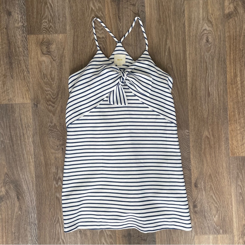 Maeve Anthropologie Nautical Stripe Mini Dress Bow Front Coastal Old Money M